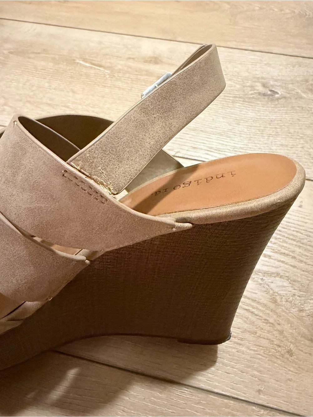 Women's Taupe Crossband Wedge Sandals with Ankle Strap
